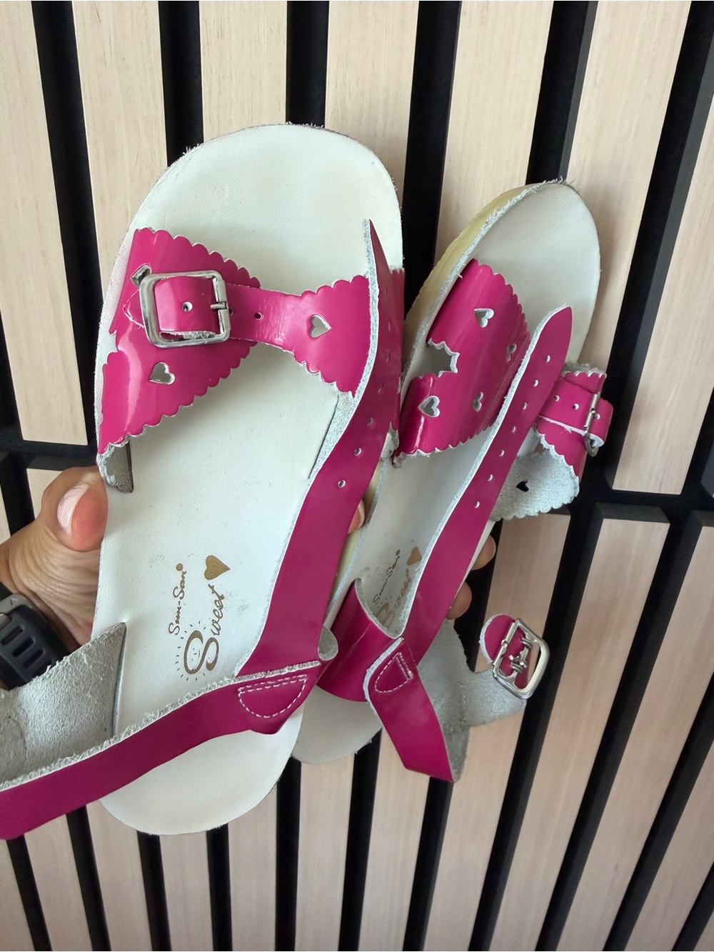 Salt Water Sandals by Hoy Hot Pink Heart Buckle Kids Sandals
